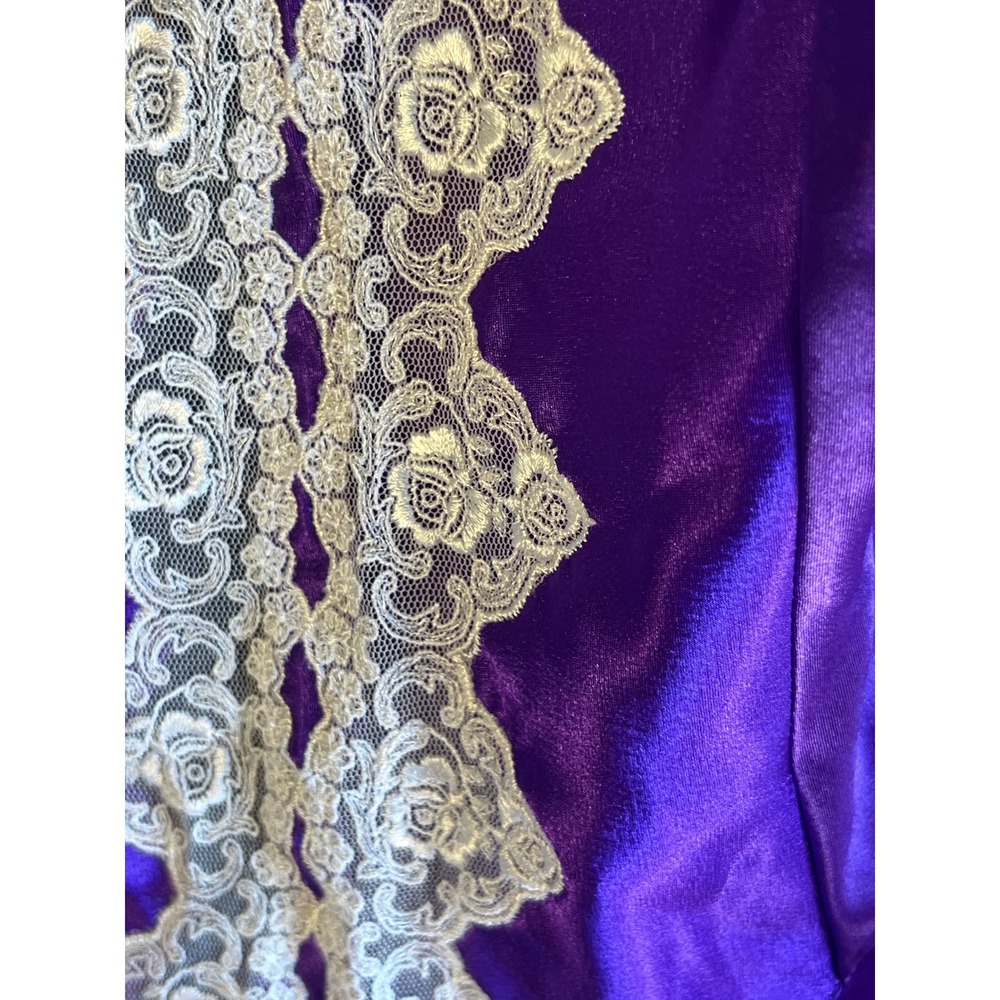 Vintage Victorias Secret Gold Label Purple Satin Lace Ruffle Bodysuit Size P XS - Picture 6 of 6